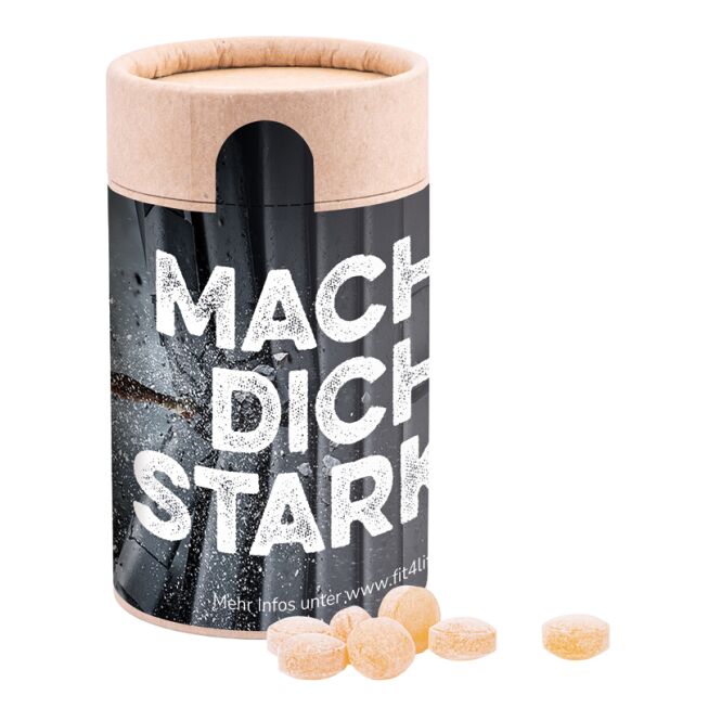 Firmengeschenk Papierdose Eco Midi – mehrfarbig – mit Logo bedruckt kompostierbarer Werbeartikel ideal für Messen & Events