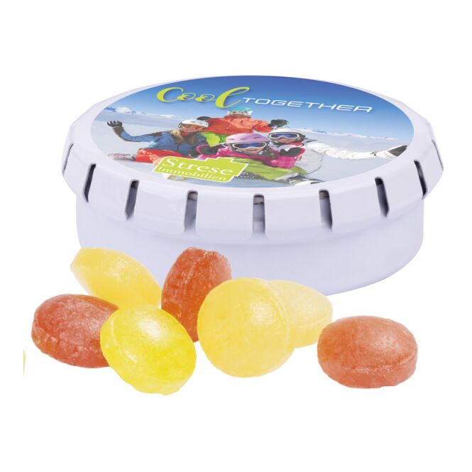 Streuartikel Quick Box Dose – pfefferminze – mit individuellem Etikett 19 g für die Verwendung als Werbemittel auf Messen und bei Events