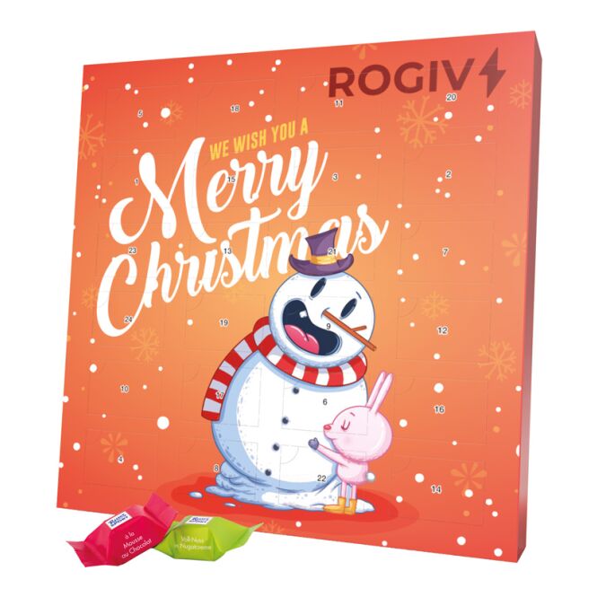 Mitarbeiter-Weihnachtsgeschenk Ritter SPORT Adventskalender mit Logodruck aus recycelbarem Material für Firmen und geschäftliche Kunden