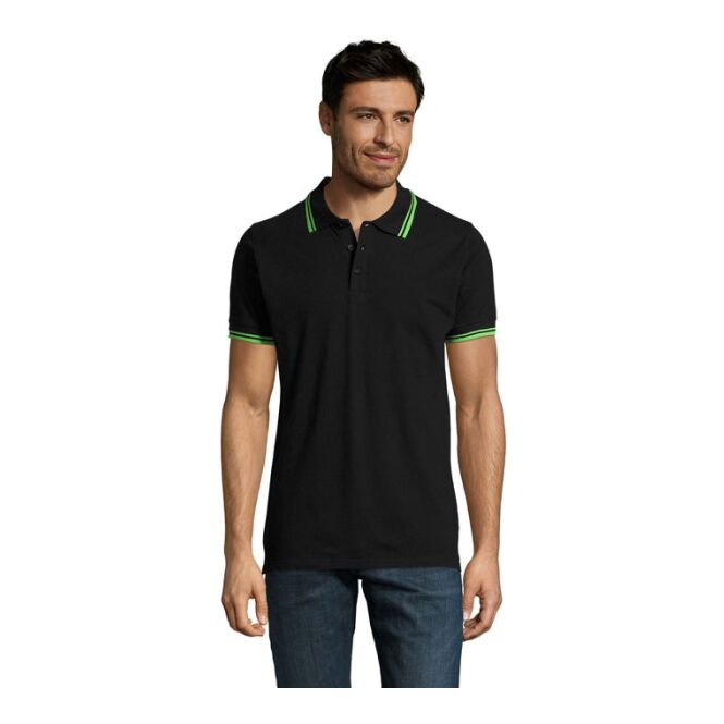 Corporate Fashion Herren Poloshirt SOL'S PASADENA – schwarz/limette – bestickt Gr. M