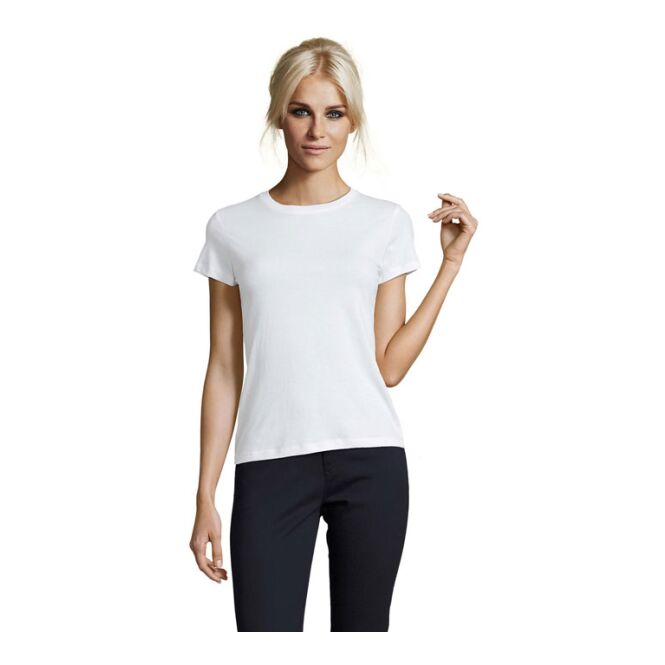 Firmenbekleidung Damen T-Shirt SOL'S Regent – weiß – mit Logo bedruckt Gr. M
