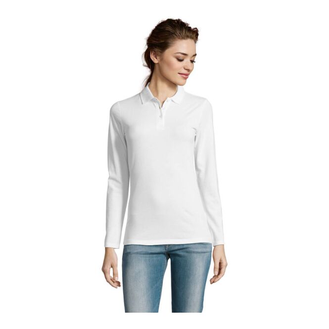 Corporate Fashion Damen-Langarm-Poloshirt Sol's Perfect – weiß – mit hochwertigem Stick aus nachhaltiger Baumwolle Gr. XXL