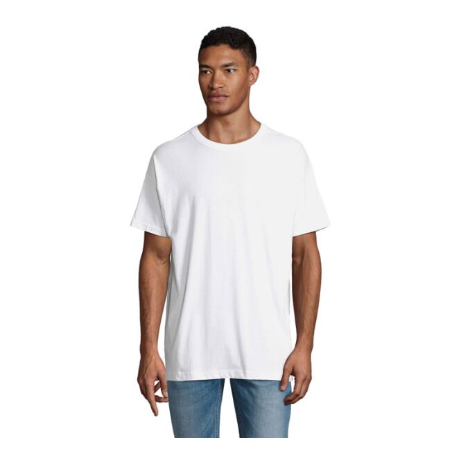 Werbeartikel T-Shirt BOXY MEN SOL'S – weiß – mit Logo bedruckt aus nachhaltiger Bio-Baumwolle Gr. L