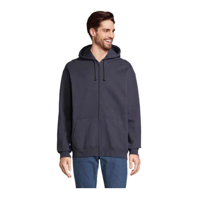 Teamkleidung SOL'S CARTER Full Zip Hoodie – französisch blau – mit Logo bedruckt nachhaltig aus recyceltem Material Gr. L