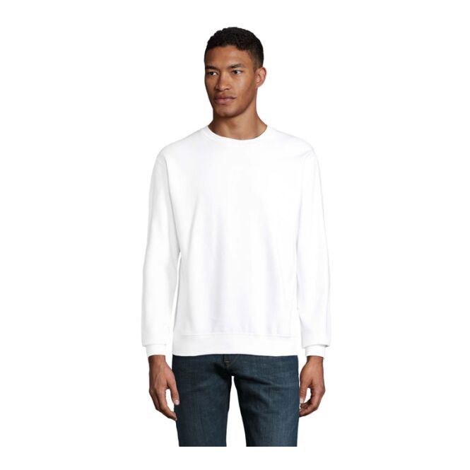 Mitarbeitergeschenk Columbia Unisex Sweatshirt mit Logodruck – Brushed Fleece – Weiß – bequemer Firmenpullover in XS