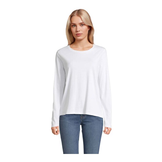 Werbeartikel SOL'S Monarch Damen T-Shirt – weiß – mit Logo bedruckt, langärmelig aus Baumwolle Gr. M