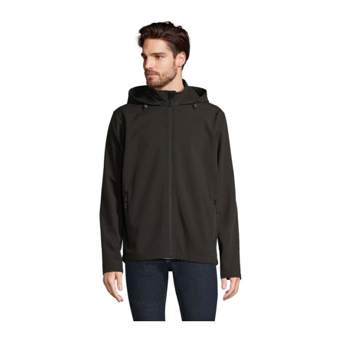 Corporate Fashion Herren-Softshell-Kapuzenjacke SOL'S RACE – schwarz – mit hochwertigem Stick aus nachhaltigem rPET Gr. L