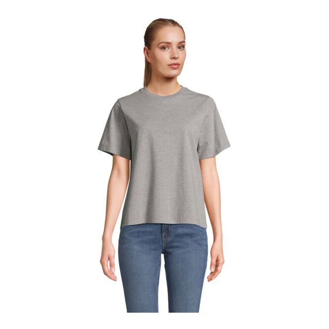Werbeartikel Damen-T-Shirt SOL'S Legend – grau melange – mit Logo bedruckt, nachhaltig aus Bio-Baumwolle Gr. L