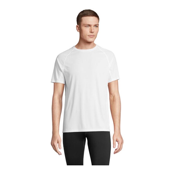 Werbeartikel T-Shirt Sol's Vortex – weiß – mit Logo bedruckt aus nachhaltigem Polyester Gr. L