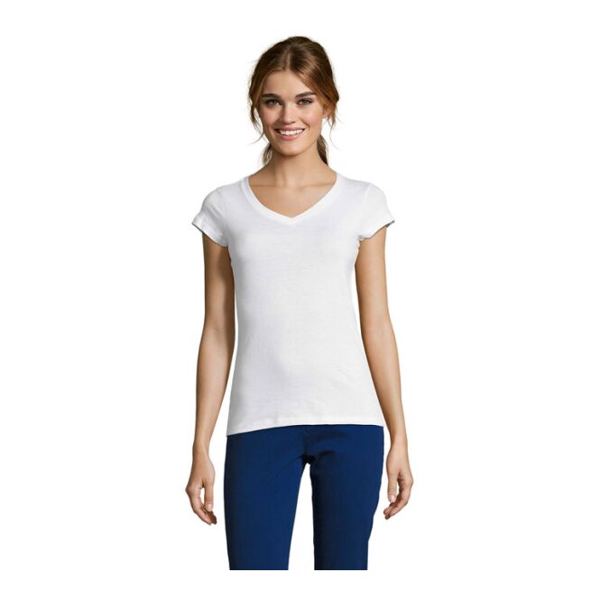 Werbeartikel Damen T-Shirt MOON SOL'S – weiß – mit Logo bedruckt Gr. XXL