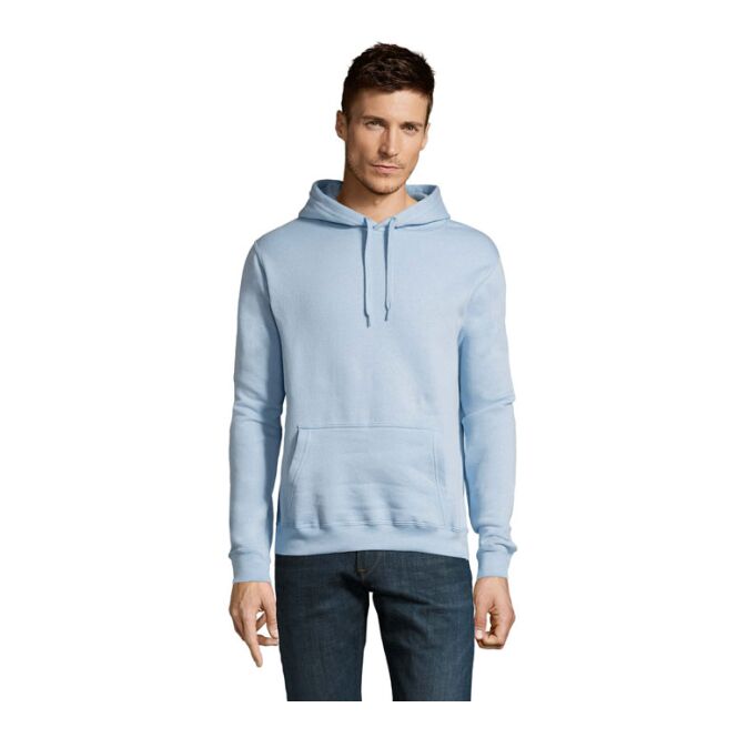 Mitarbeitergeschenk SLAM Unisex Hoodie mit Logodruck – Himmelblau – Größe M – robuster Kapuzenpullover für Firmen und Events