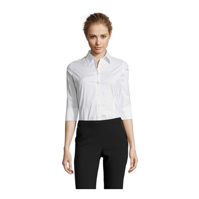 Corporate Fashion Damen-Stretchbluse SOL'S Effect – weiss – mit hochwertigem Stick Gr. M