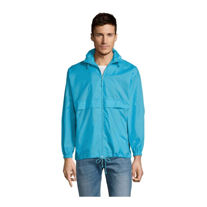 Corporate Fashion Windbreaker SOL'S SURF – atoll blau – mit hochwertigem Stick Unisex wasserabweisend mit Kapuze Gr. XXL