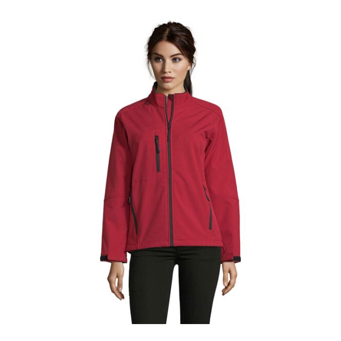 Arbeitskleidung Damen Softshell-Jacke SOL'S Roxy – paprikarot – mit Logo bedruckt Gr. S