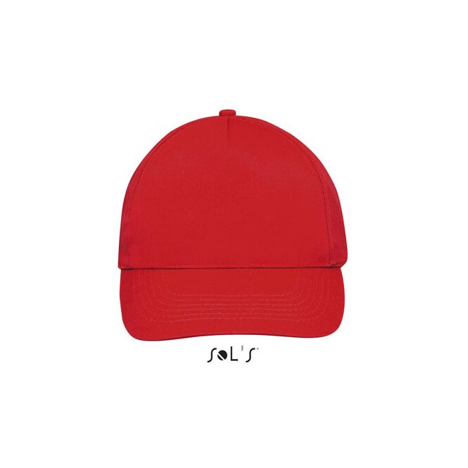 Werbeartikel Sunny 5-Panel-Cap aus Baumwolle mit Logodruck – Rot – hochwertige Kopfbedeckung für Firmen und Messen