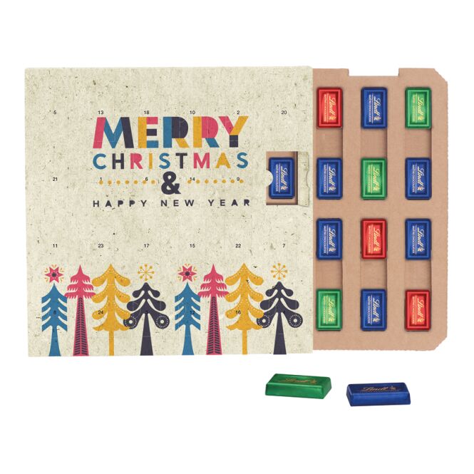 Firmengeschenk Adventskalender ECO Graspapier – weihnachtlich – mit individuellem Werbeaufdruck als Weihnachtsgeschenk für Kunden und Partner
