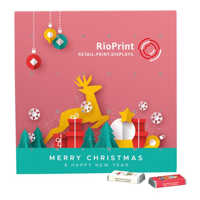Mitarbeiter-Weihnachtsgeschenk Täfelchen Adventskalender mit Logodruck – kompostierbares Inlay – nachhaltiger Werbeartikel für das Büro