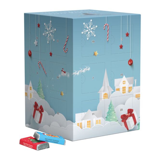 Mitarbeiter-Weihnachtsgeschenk Tower Adventskalender mit Logodruck – individuell bedruckte Vollkartonhülle für nachhaltige Firmenpräsente