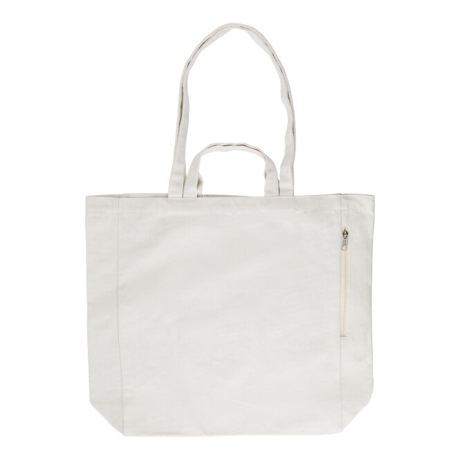 Mitarbeitergeschenk Einkaufstasche Bennett – beige – mit Logodruck 100% recycelte Baumwolle Reißverschluss nachhaltige Tragetasche