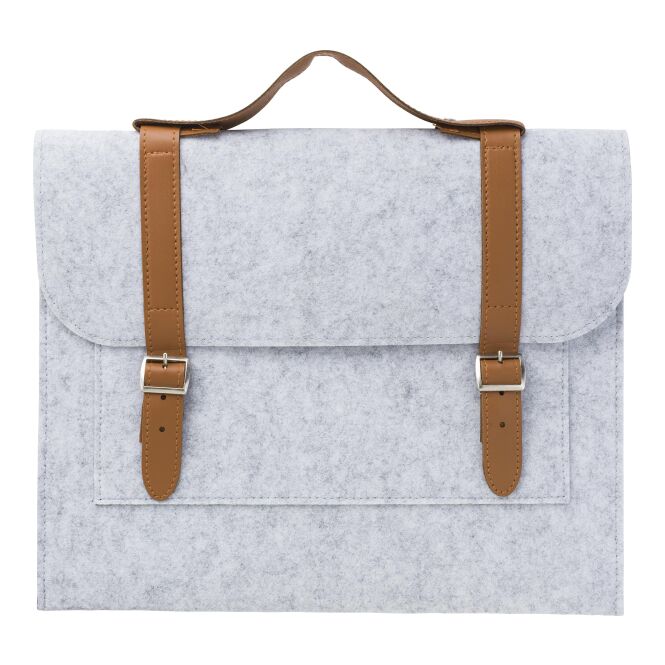 Werbeartikel Dokumententasche Amelia mit Logodruck – Hellgrau – nachhaltige Filztasche für Unterlagen und Firmenbedarf