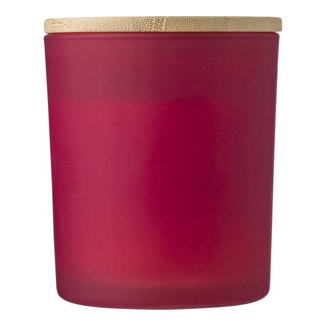 Firmengeschenk Glaskerze Josiah mit Gravur – Rot – duftendes Carnaubawachs Accessoire für Büro und Kundenevents
