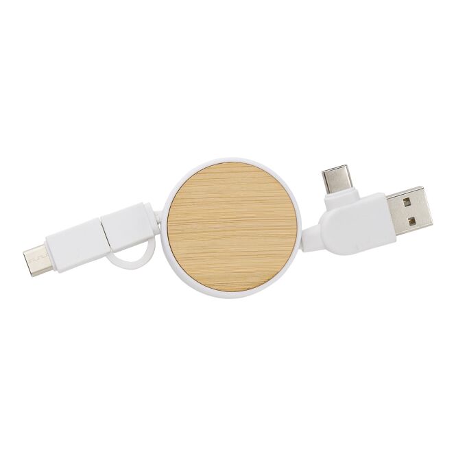 Mitarbeitergeschenk Ladekabel Jared mit Gravur – Weiß – kompaktes Ladezubehör für Büro und Technik-Events