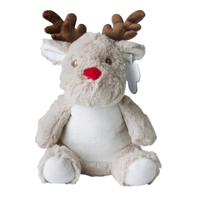 Mitarbeitergeschenk Plüsch-Rentier Everly mit Logodruck – Bunt – flauschiges Maskottchen für Firmenevents