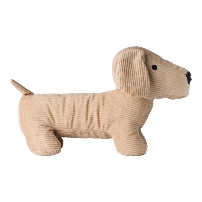 Mitarbeitergeschenk Plüschhund Liza mit Logodruck – Braun – weiches Plüschtier als Firmenmaskottchen