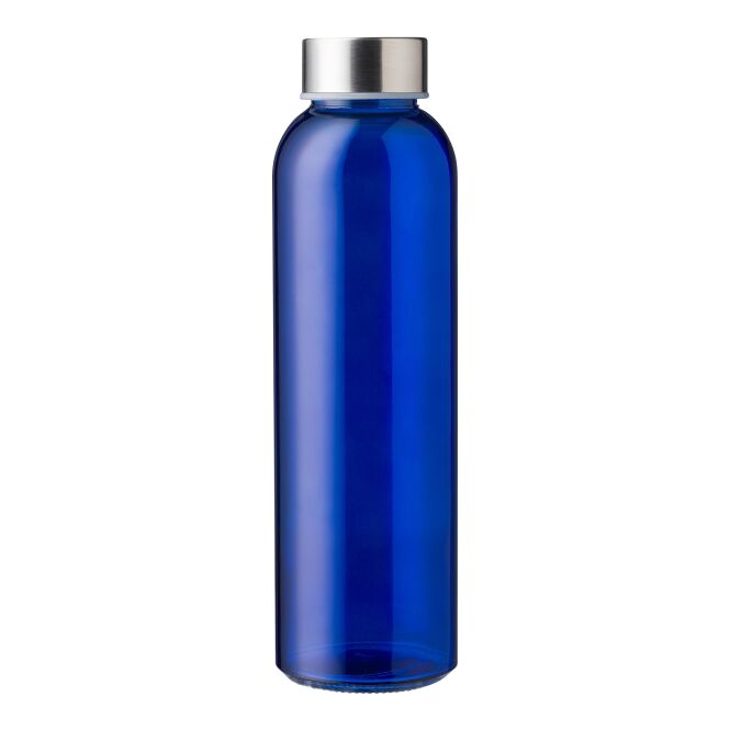 Firmengeschenk Glas-Trinkflasche Maxwell mit Gravur – Kobaltblau – hochwertige Trinkflasche aus Glas für Mitarbeiter und Kunden