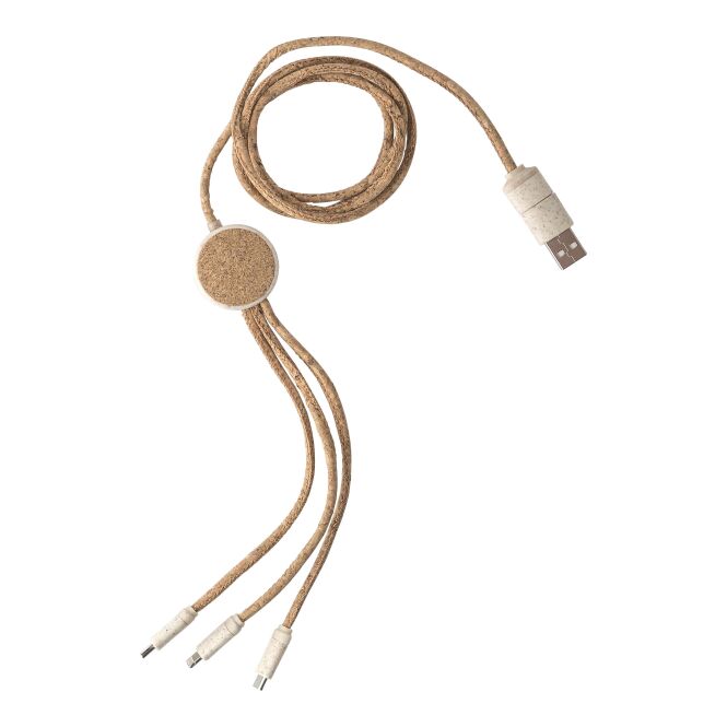 Werbeartikel Ladekabel Gemma mit Gravur – Braun – 120 cm Multikabel aus Edelstahl für Büro und Technik