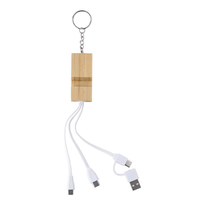 Werbeartikel Schlüsselanhänger Sutton mit Logodruck – Braun – Multikabel Lade-Gadget für Unternehmen