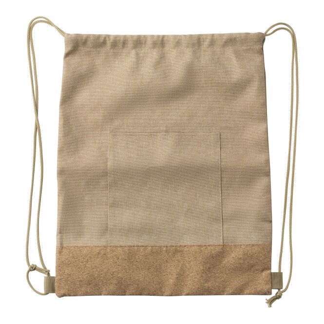 Werbeartikel Kordelzugtasche Ansel mit Logodruck – Beige – nachhaltiger Turnbeutel aus RPET für Events und Messen
