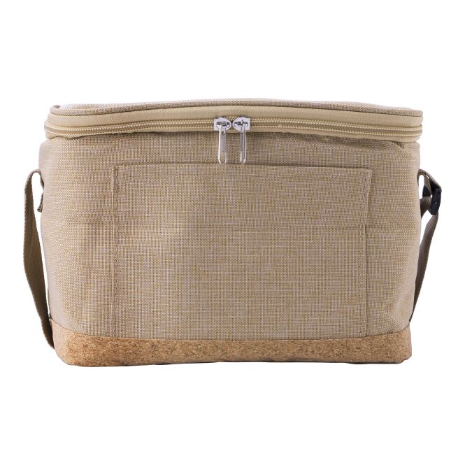 Werbeartikel Kühltasche Sage mit Logodruck – Beige – nachhaltige Kühltasche aus RPET für Mitarbeiter und Kunden