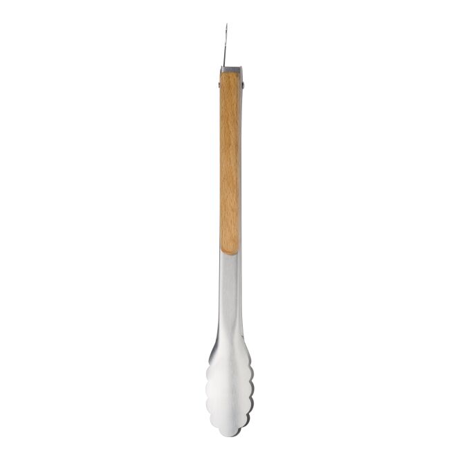 Firmengeschenk Edelstahlzange Zephyr – braun – mit Logo bedruckt nachhaltige Zange aus rostfreiem Stahl als vielseitiges Küchenutensil