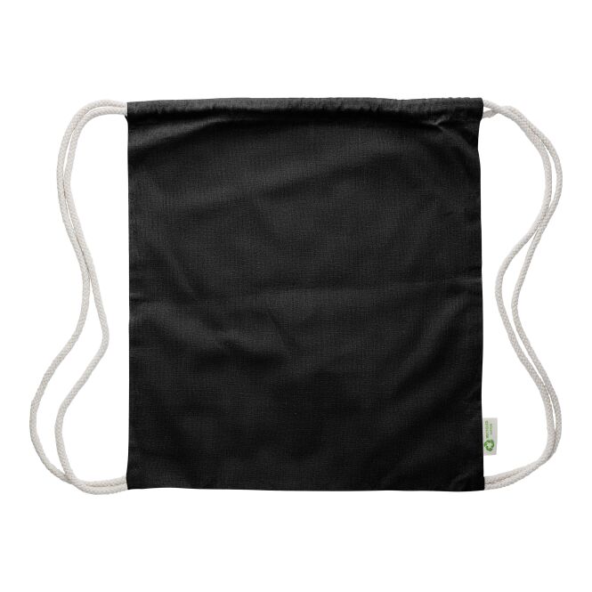 Werbeartikel Kordelzugtasche Joy mit Logodruck – Schwarz – nachhaltige Baumwolltasche für Messen und Firmenevents