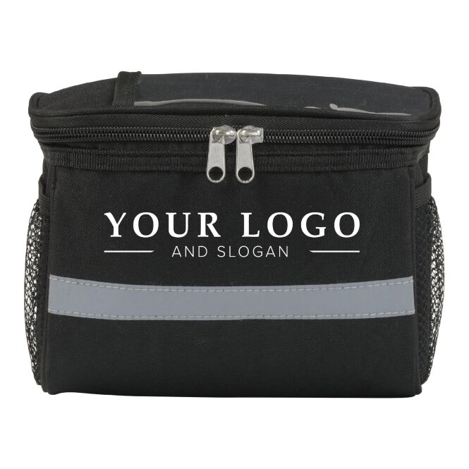 Werbeartikel Fahrradlenker-Kühltasche Outdoor mit Logodruck – Schwarz – isolierte Fahrradtasche für Firmenbedarf