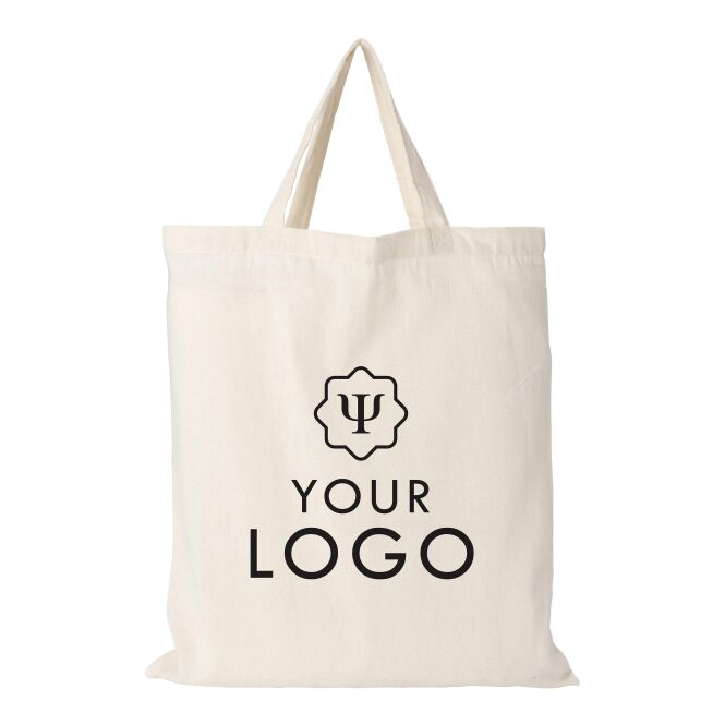 Kundengeschenk Baumwolltasche Maila – beige – mit Logodruck, 110 g/m², kurze Henkel, klassischer Jutebeutel für nachhaltige Messe-Aktionen