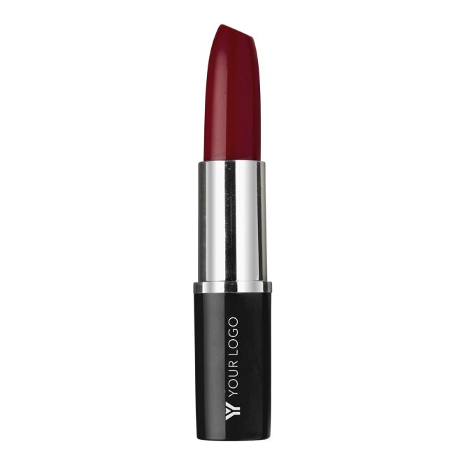 Werbeartikel Kugelschreiber Glossy Lippenstift mit Logodruck – Schwarz/Rot – auffälliges Schreibgerät für Messen und Büro