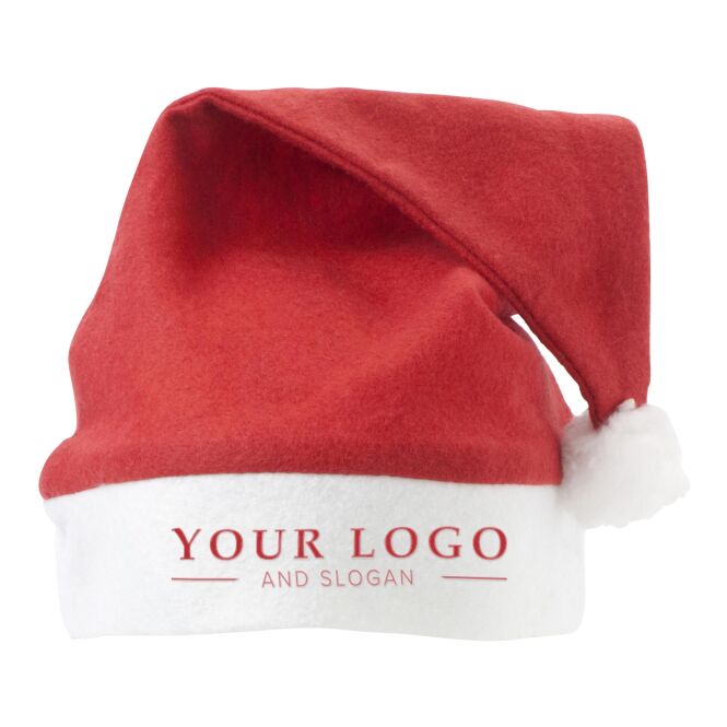 Kundenpräsent Weihnachtsmütze Bommel mit Logodruck – Rot – flauschiges Accessoire für Firmenweihnachtsfeiern