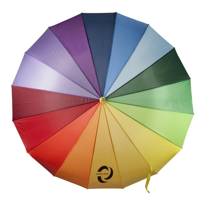 Werbeartikel Portierschirm Rainbow mit Logodruck – 130 cm – Bunt – großer Regenschutz für Firmen
