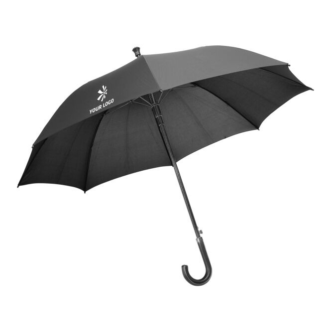 Werbeartikel Automatik-Stockschirm Fred mit Logodruck – Schwarz – hochwertiger Regenschutz für Firmen und Messen