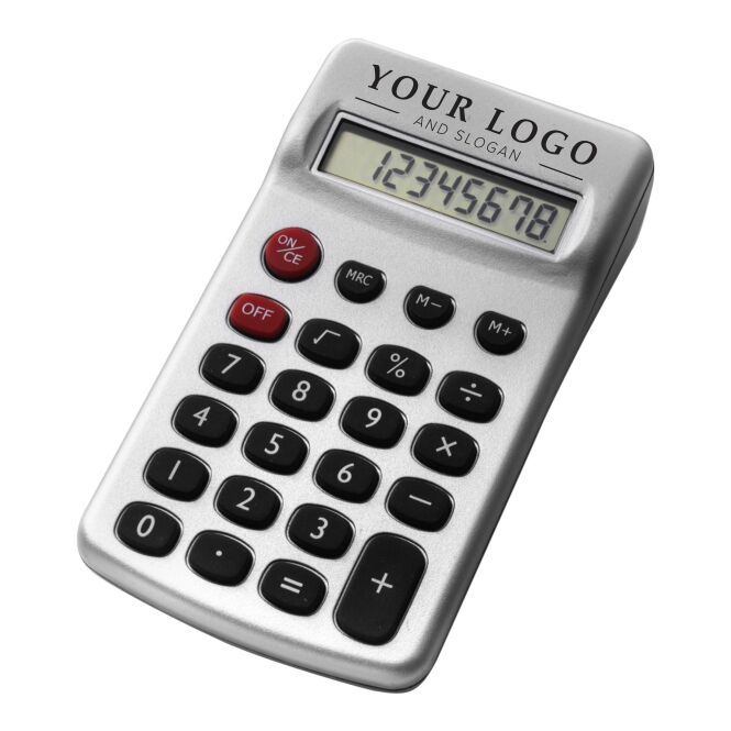 Werbeartikel Taschenrechner Star mit Logodruck – Silber – handliches Rechengerät für Büro und Buchhaltung