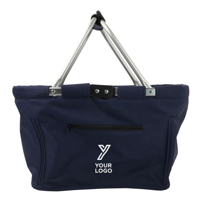 Giveaway Einkaufskorb Maxi – schwarz – mit Logo bedruckt, klappbar mit Aluminiumrahmen, stabiler Carrybag für das Firmen-Event