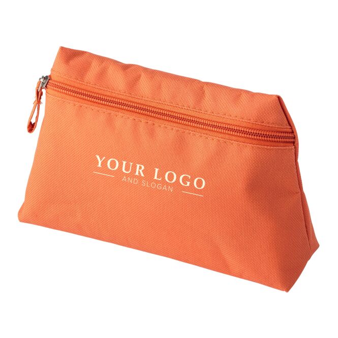 Werbeartikel Kosmetiktasche Center aus 600D Polyester mit Logodruck – Kobaltblau – praktischer Kulturbeutel für Geschäftsreisen und Events