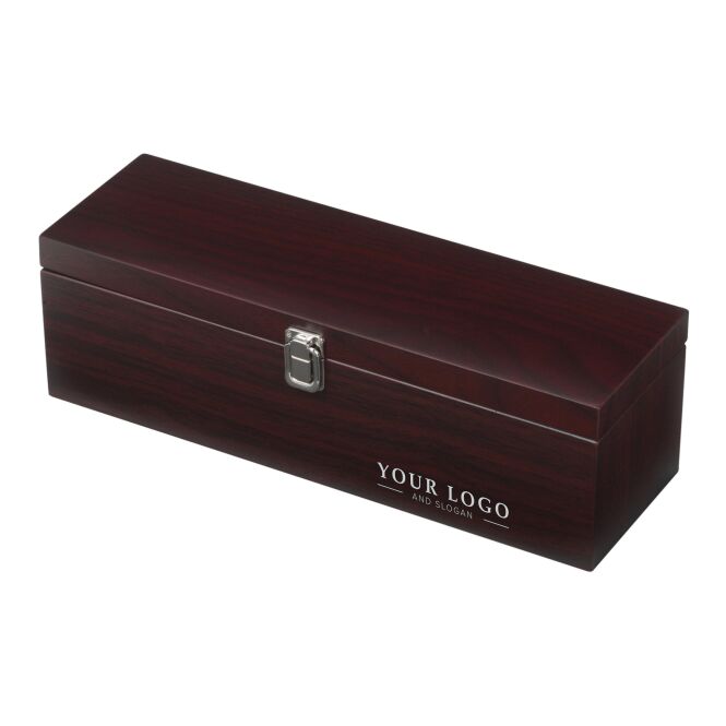 Firmengeschenk Luxus-Weinset Merlot mit Logodruck – Braun – 5-teiliges Wein-Accessoire Set für Kunden und Geschäftspartner