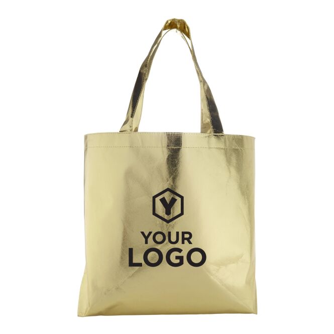 Werbeartikel Strandtasche Johnathan mit Logodruck – Gold – laminiertes Non-Woven für Firmen und Messen