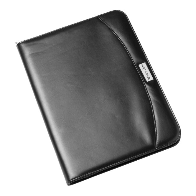 Firmengeschenk Dokumentenmappe Nancy mit Logodruck DIN A4 – Schwarz – elegante Organisationsmappe für Geschäftstermine und Büro