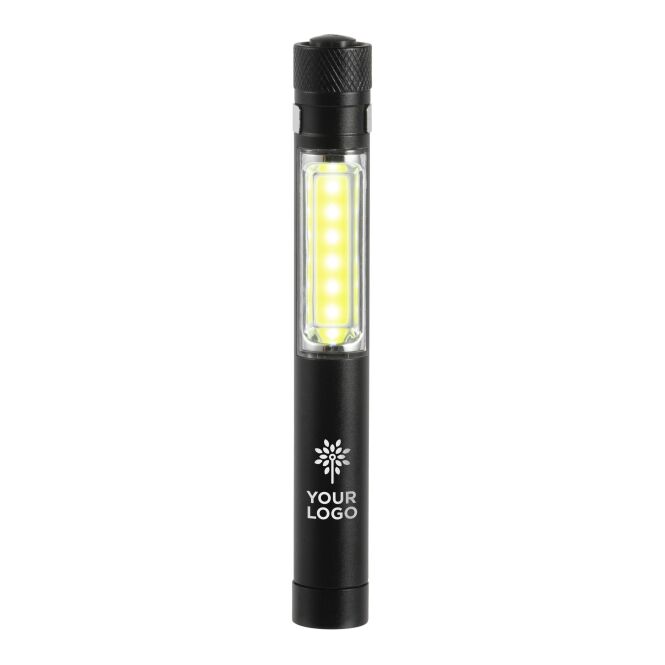 Werbeartikel COB Taschenlampe Construction mit Gravur – Schwarz – robuste LED-Leuchte für Industrie und Handwerk
