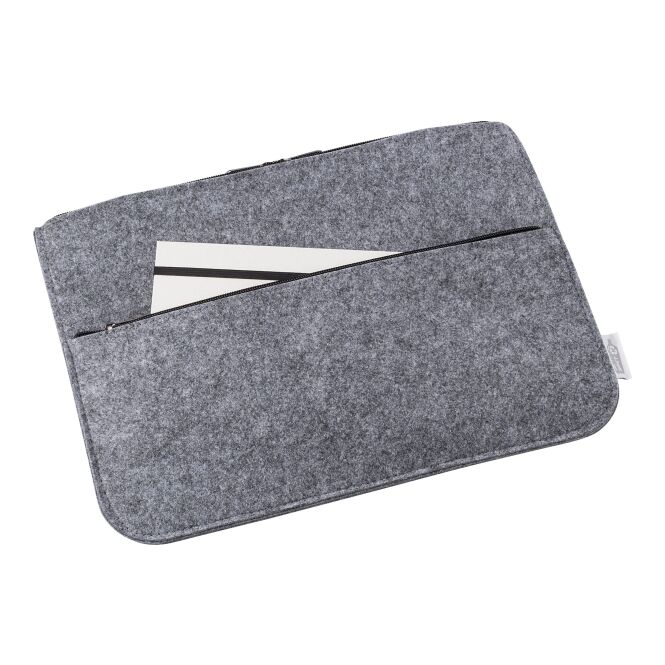 Werbeartikel Laptop-Tasche Emilia aus Filz mit Logodruck – Grau – nachhaltige 14 Zoll Notebooktasche für Büro und Business