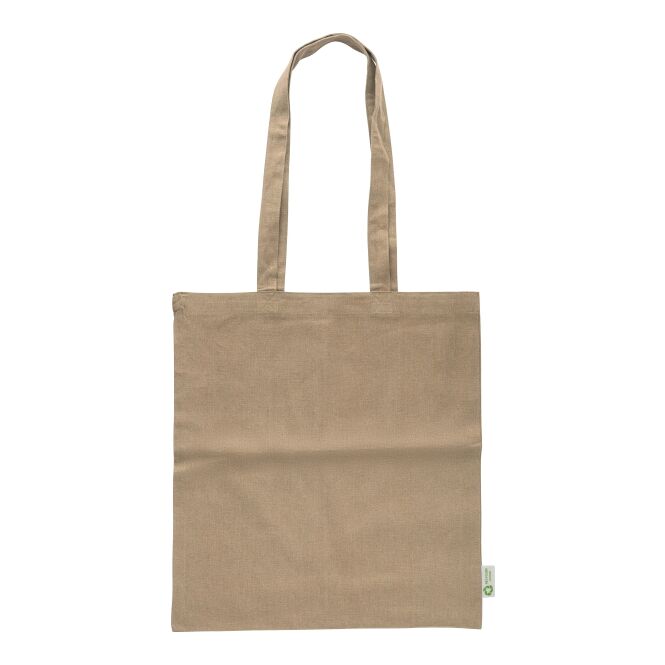 Werbeartikel Einkaufstasche Cassiopeia aus recycelter Baumwolle mit Logodruck – Beige – nachhaltige Tragetasche für Firmen & Messen